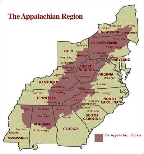 Appalachian region map