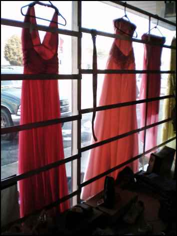 formal dresses at a thrift store