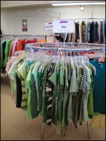 clothes racks at a thrift store